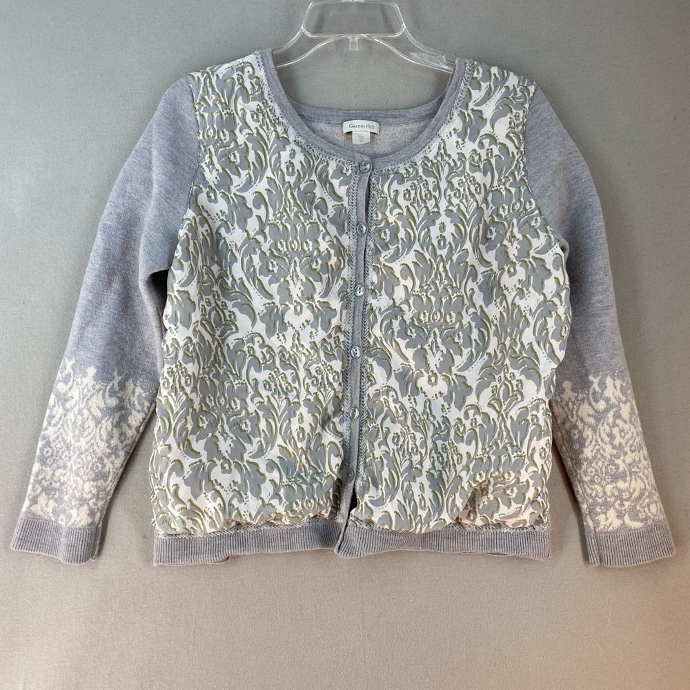 GARNET HILL CARDIGAN SWEATER GREY merino wool silk tag isXL fits like MEDIUM!!!!